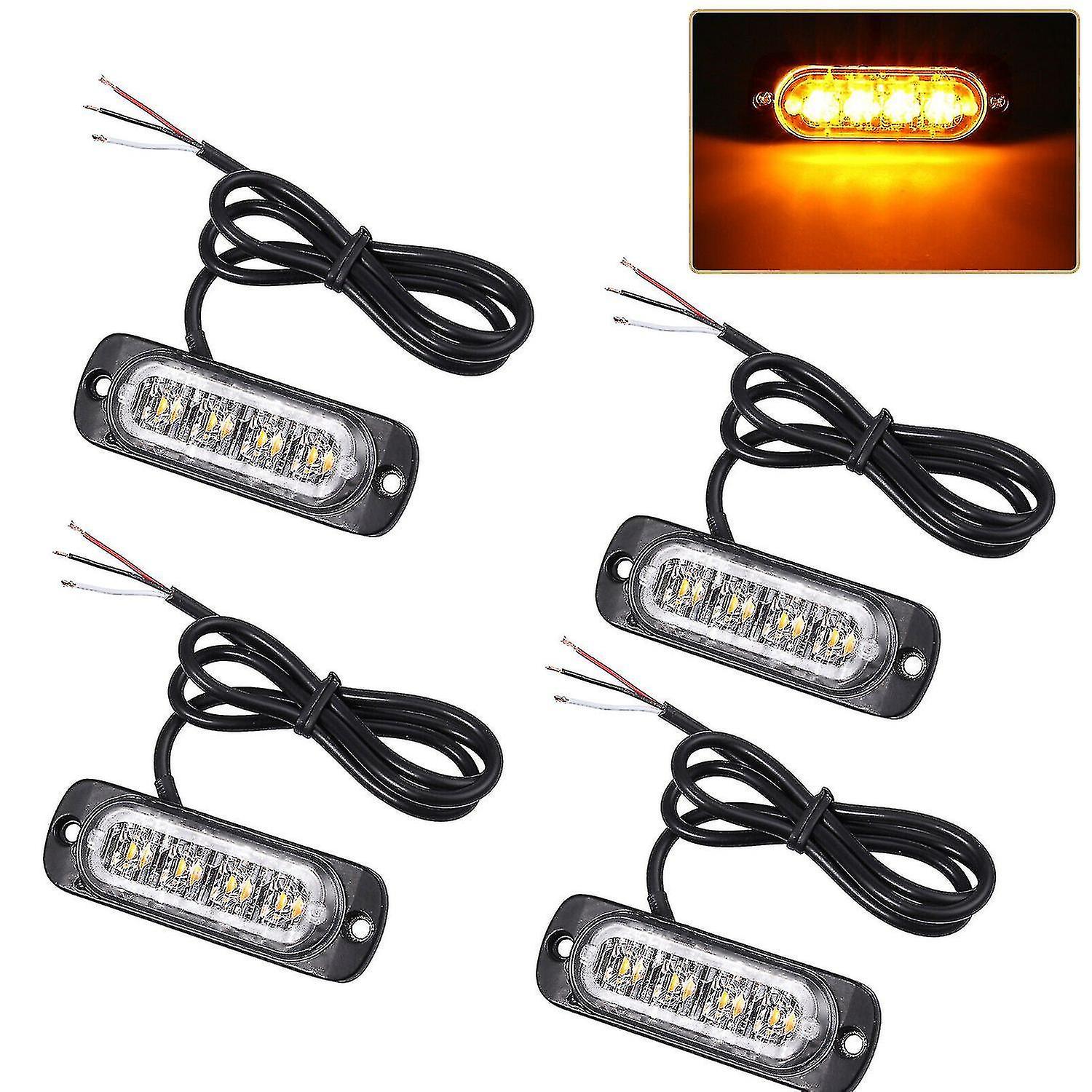 4pcs 4 Led Recovery Strobe Lights 12v 24v Orange Grill Breakdown Flashing