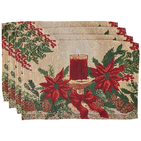 Violet Linen Seasonal Xmas Christmas Holiday Tapestry Pattern，13 X 19 Rectangler，Set of 4，Decorative Place Mats