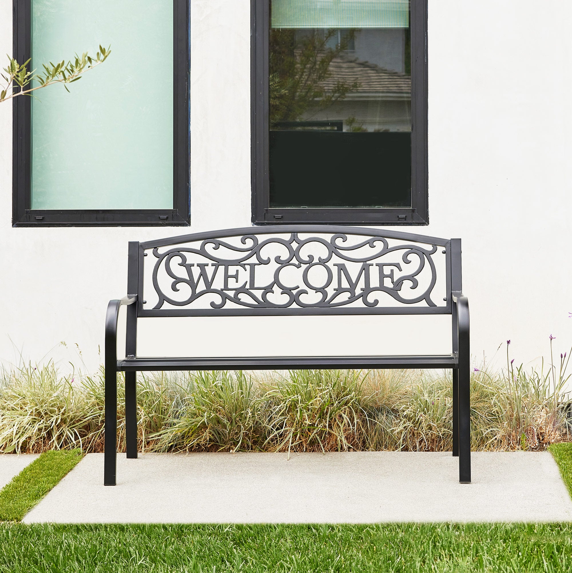 Belleze 50" Blossoming Garden Decorative Patio Park Bench, Black