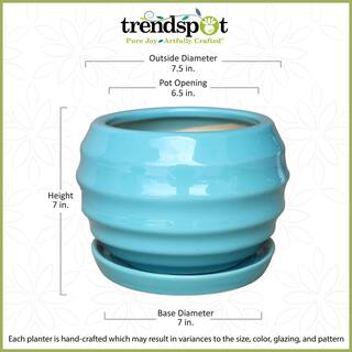 Trendspot 9 in. Lantern Bell Ceramic Planter in Aqua CR00301-09B