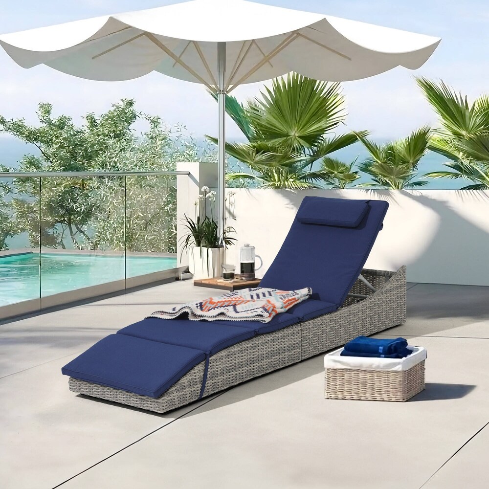 Adjustable Outdoor Wicker Reclining Chaise Lounge with Cushion