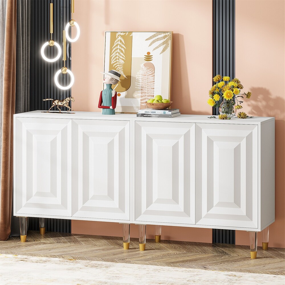 4 Door Sideboard Buffet Cabinet  63 Inch Modern Kitchen Accent Cabinet