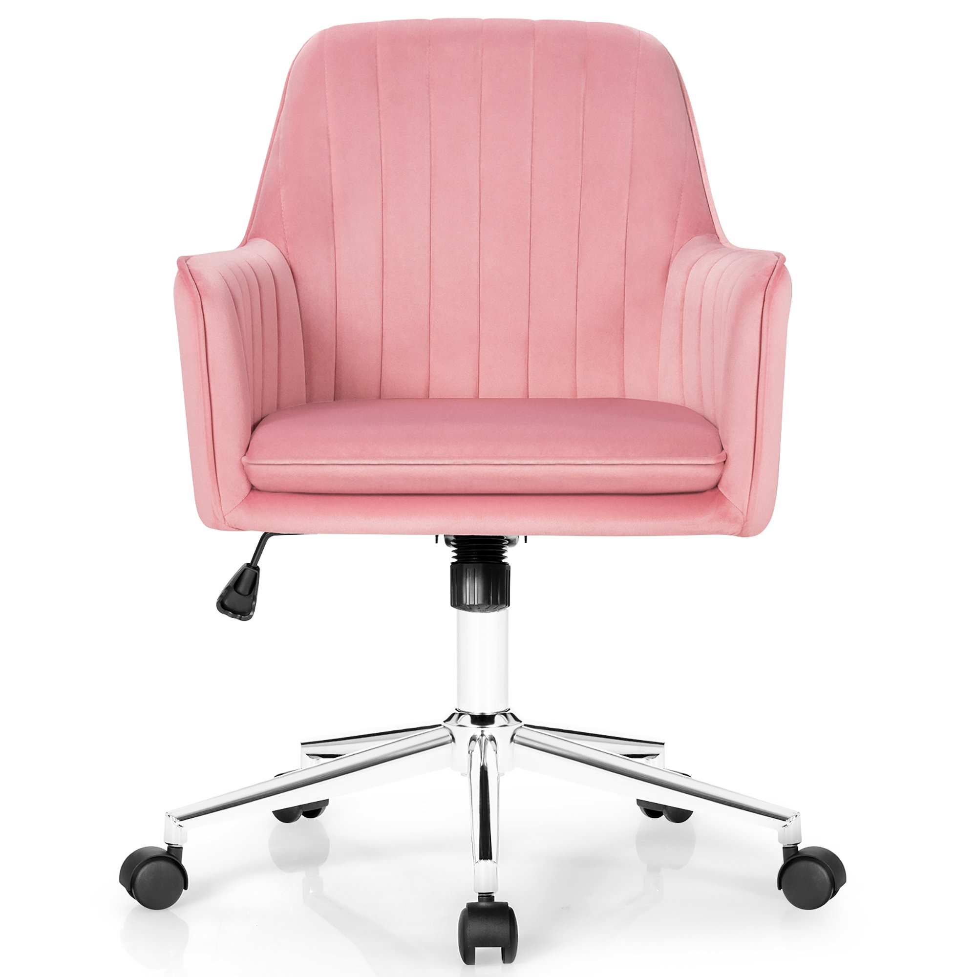 Costway Velvet Accent Office Armchair Adjustable Swivel Removable Cushion， Pink