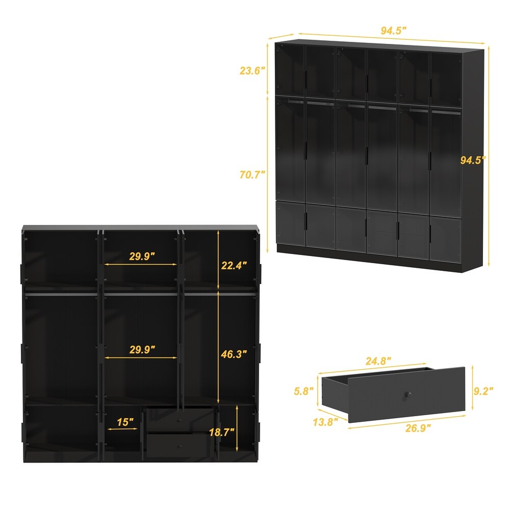 Modular Wardrobe with Elegant Glass Showcase Armoires Closet Cabinet