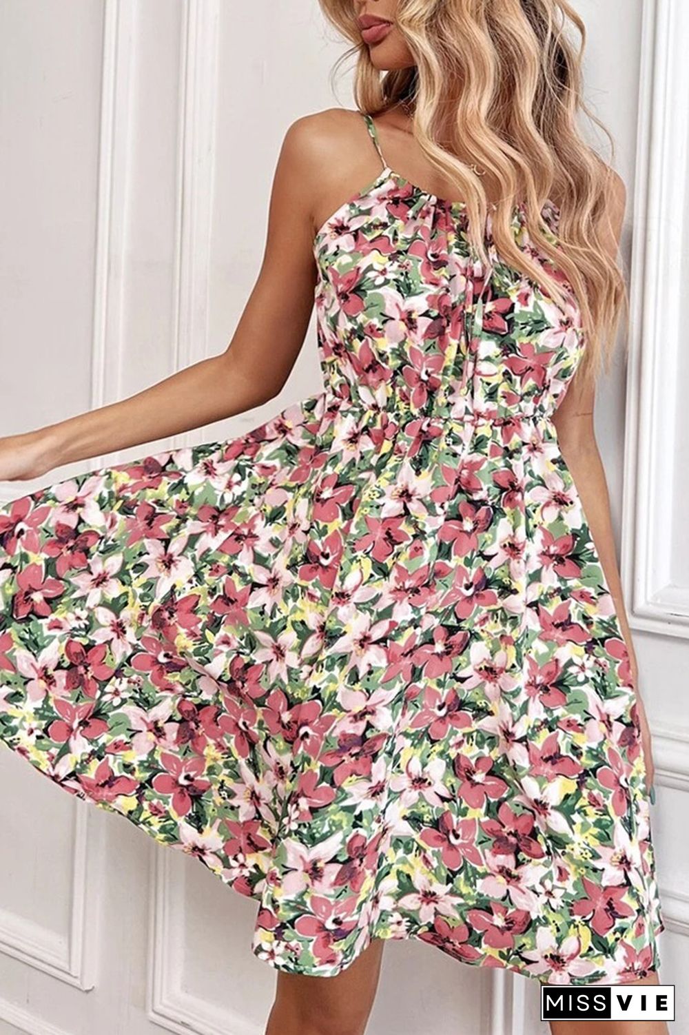 Ruffles Front Tie Cami Floral Dress