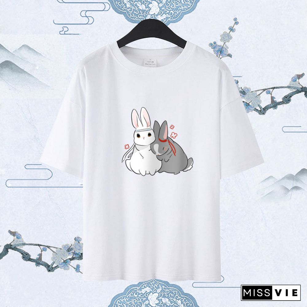 Cute Rabbit Print Pocket Hoodie