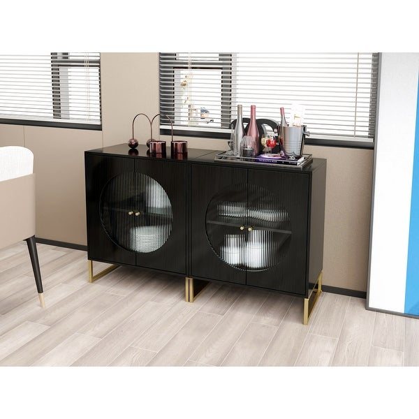 Black Storage Cabinet with Glass Door， Sideboard Buffet Cabinet for Kitchen，Dining Room