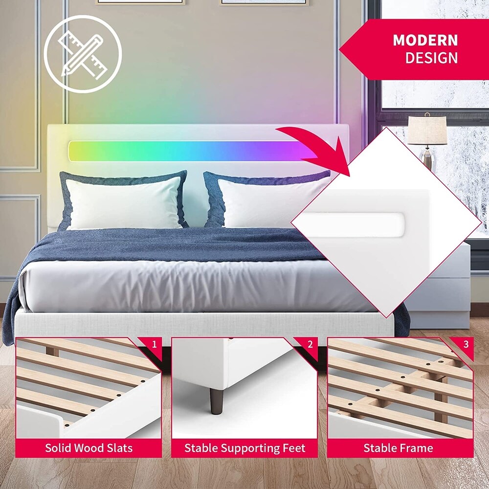 Mixoy Platform Bed Frame with Smart RGB LED Light Strip Bed Frame with Adjustable Headboard  Compatible with Alexa   App