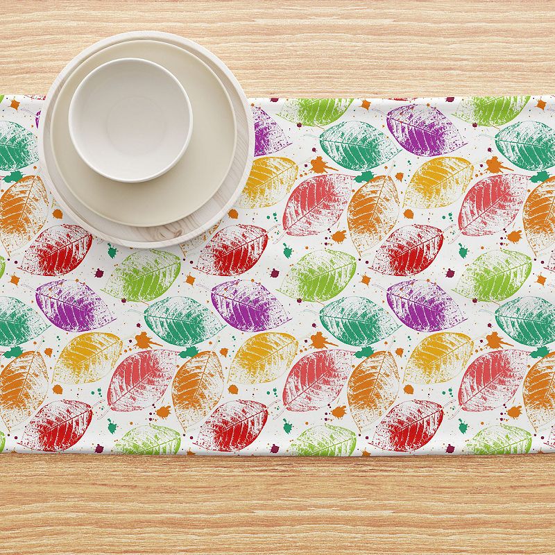 Table Runner， 100% Polyester， 12x72， Bold Autumn Leaves and Paint Splatter