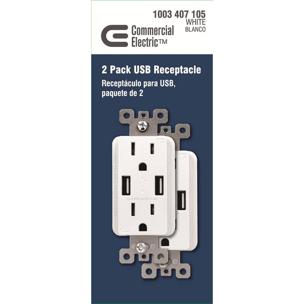 ELEGRP 3.6 Amp Dual USB Charger and 15 Amp Receptacle White (6-Pack) R1615D36-WH-3