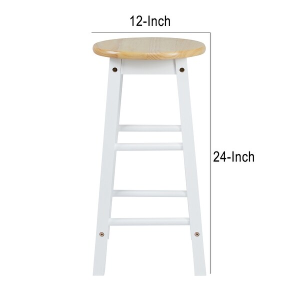 24 Inch， Rubber Wood Counter Height Round Top Backless Bar Stool， Set of 2， Brown and White