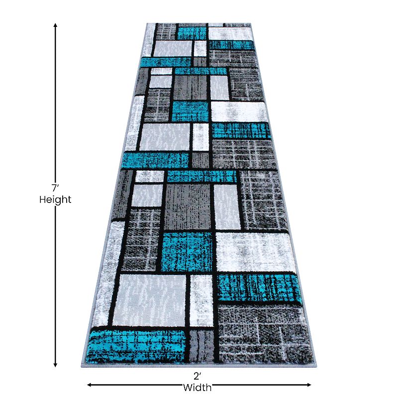 Masada Rugs Masada Rugs Stephanie Collection Design 1110 2'x7' Modern Contemporary Area Rug in Turquoise， Gray， Black and White