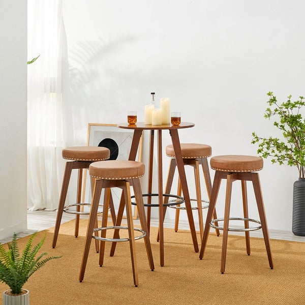 Glitzhome Set of 4 Round Leatherette Swivel Backless Bar Stools