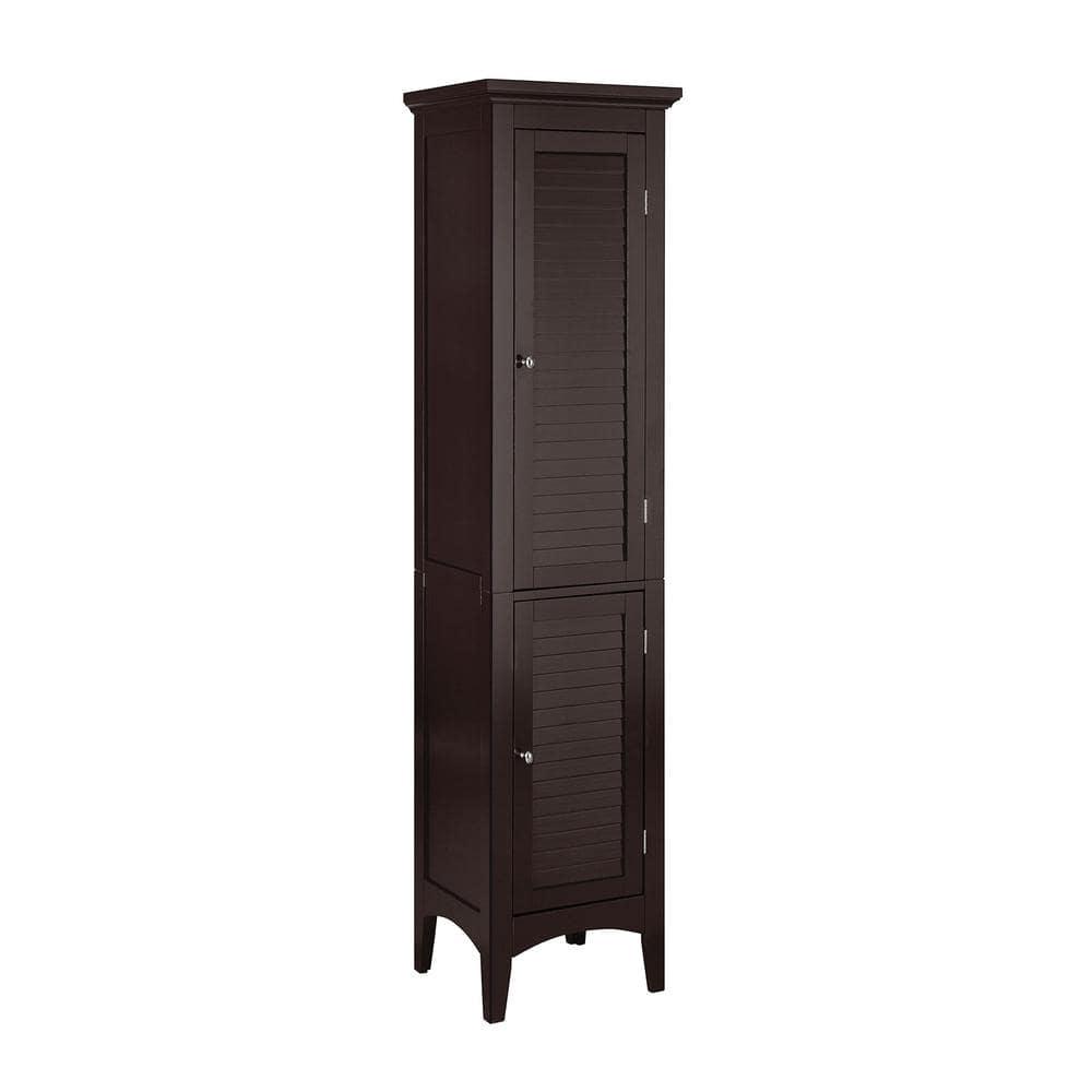 Teamson Home Simon 15 in W x 63 in H x 13 in D Bathroom Linen Storage Tower Cabinet with 2 Shutter Doors in Dark Espresso