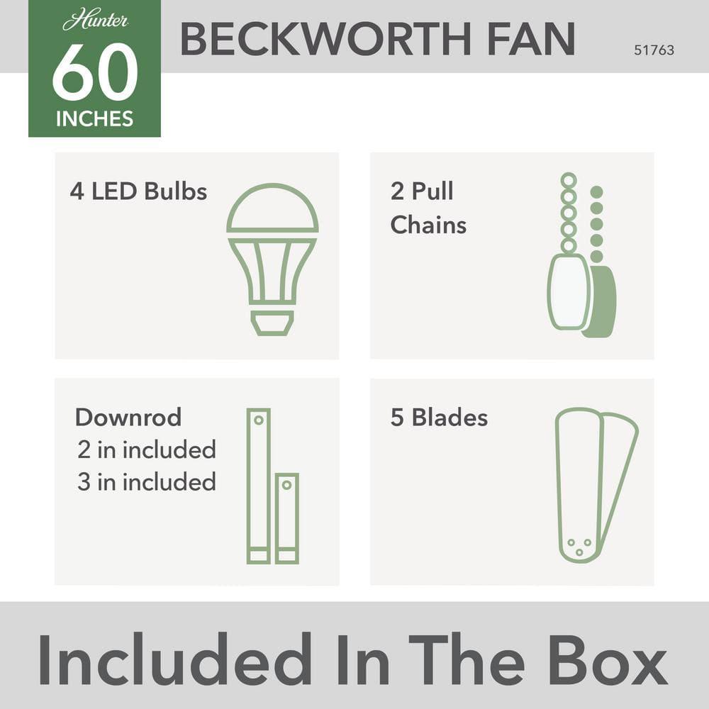 Hunter Beckworth 60 in Indoor Brushed Nickel Ceiling Fan with Light Kit