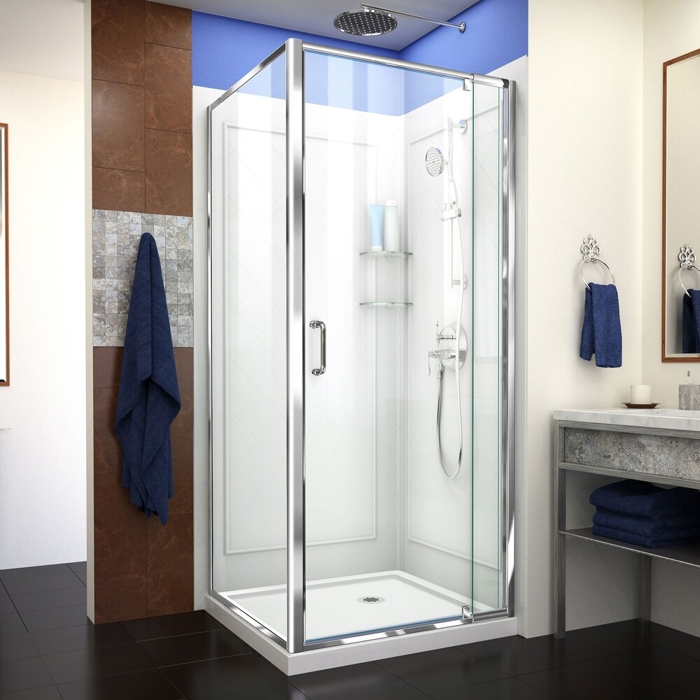 DreamLine Flex 36 in. D x 36 in. W x 76 3/4 in. H Pivot Shower Enclosure  Shower Base and Backwall Kit   36\