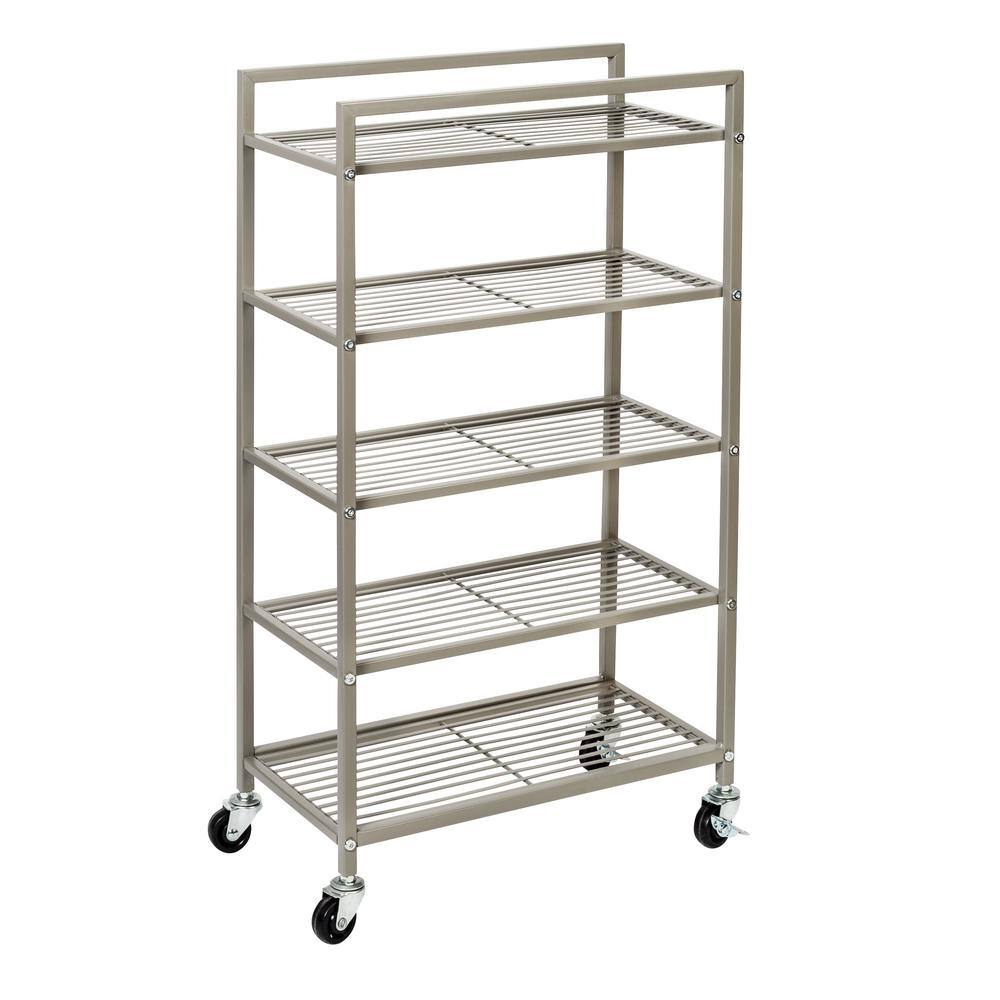 Honey-Can-Do 5-Tier Steel 4-Wheeled Bathroom Cart in Satin Nickel BTH-09096