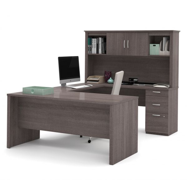 Bestar Logan U-Shaped Desk in Bark Gray