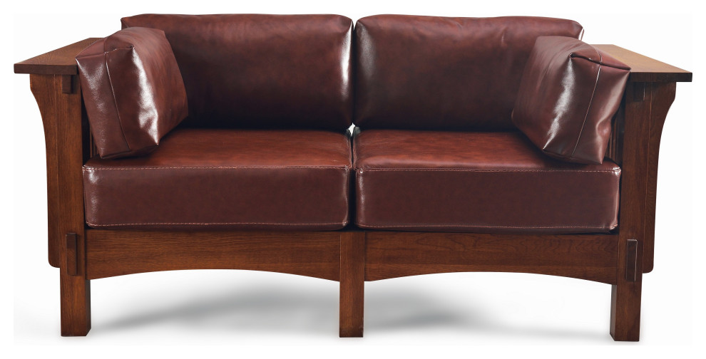 Crofter Style Love Seat Chestnut Brown Leather   Craftsman   Loveseats   by Crafters and Weavers  Houzz