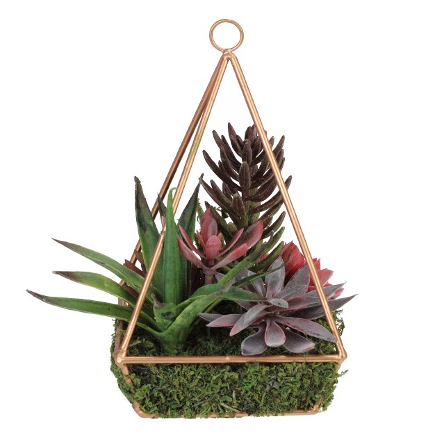 Succulent Artificial Arrangement In Copper Wire Terrarium - Green/brown