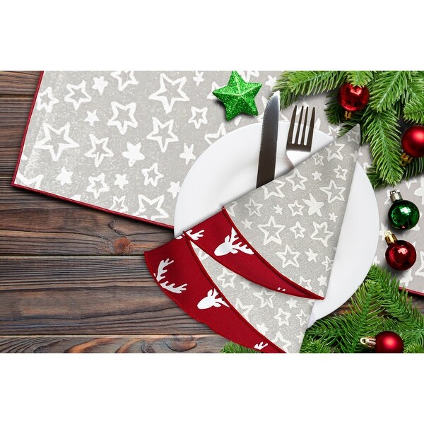 Joita Christmas Dining Set of 6，Cotton Table Napkins and Table Runner for Christmas Table Decor，TWINKLE/ANTLERS