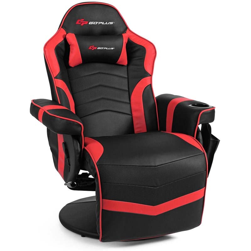 PU Leather Massage Gaming Chair, Ergonomic High Back Racing Style Gaming Recliner with Adjustable Backrest & Footrest, Cup Holder, Side Pouch