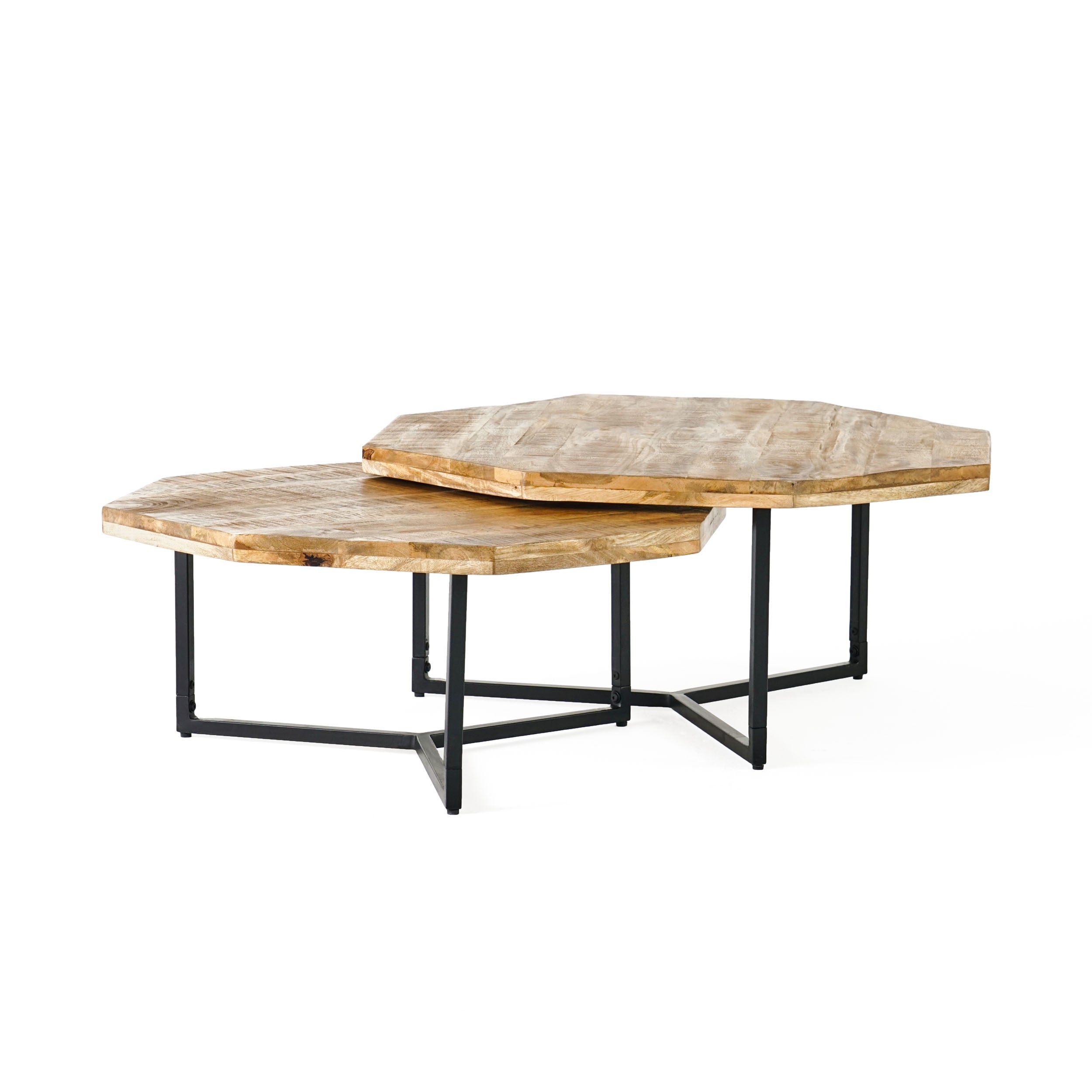 Gambier Modern Industrial Handcrafted Mango Wood Nested Coffee Tables, Set of 2, Natural and Black