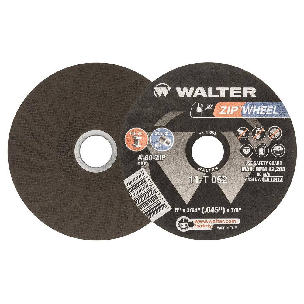 WALTER SURFACE TECHNOLOGIES Zip Wheel 5 in. x 78 in. Arbor x 364 in. Highest Performing Cut-Off Wheel (25-Pack) 11T052