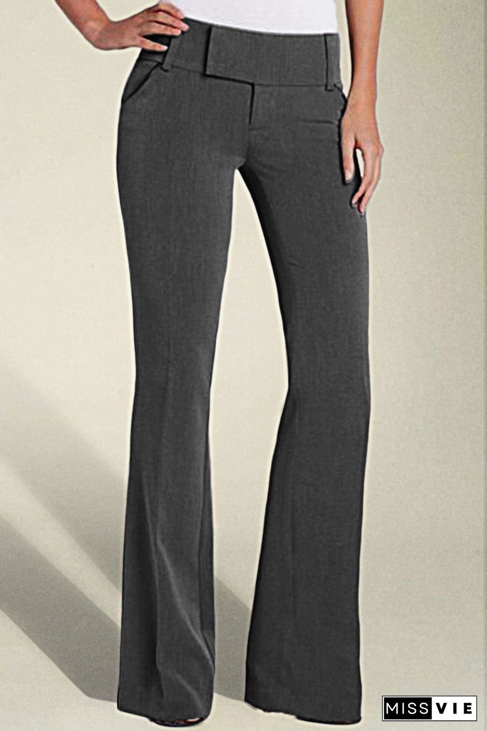 Solid Slant Pocket Low Rise Flare Pants