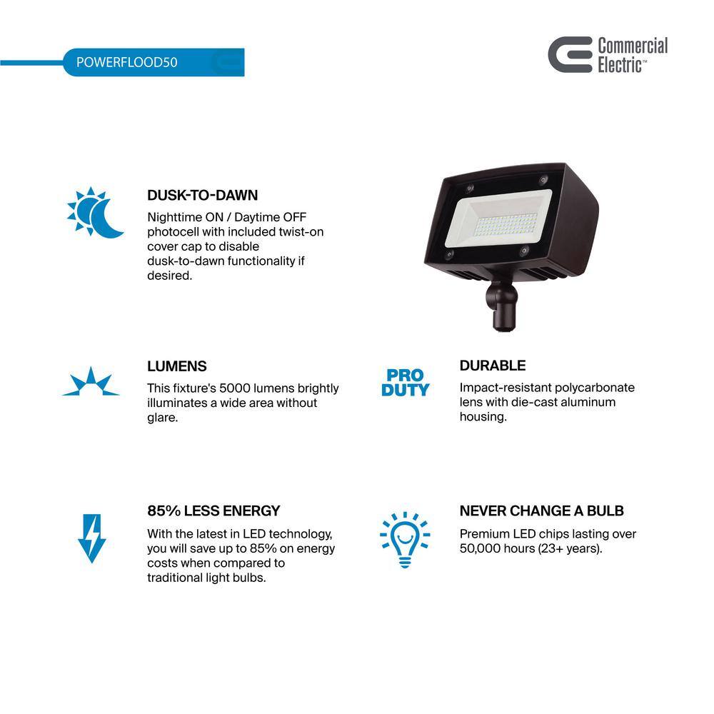 Commercial Electric 150W Equivalent Bronze Outdoor Integrated LED Flood Light 5000 Lumens Dusk to Dawn Light (4-pack) PWRF50-PC-4K-BZ-4PK