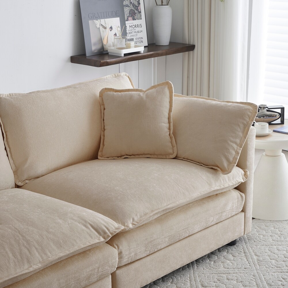 Flexible Combination Upholstered Sectional Sofa Set Breathable Chenille Cushions with Toss Pillows for Livingroom  Beige