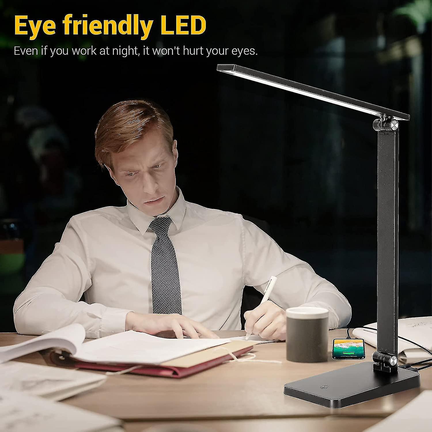 Led Desk Lamp， Desk Lamp With Usb Charging Port， Desk Lamp For Home Office， Dimmable Desk Light With 5 Color Modes， Eye-caring Office Lamp With Timmer