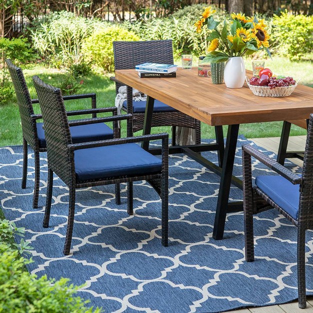 6pc Patio Dining Set With Acacia Wood Table amp Bench And 4 Pe Rattan Chairs Captiva Designs
