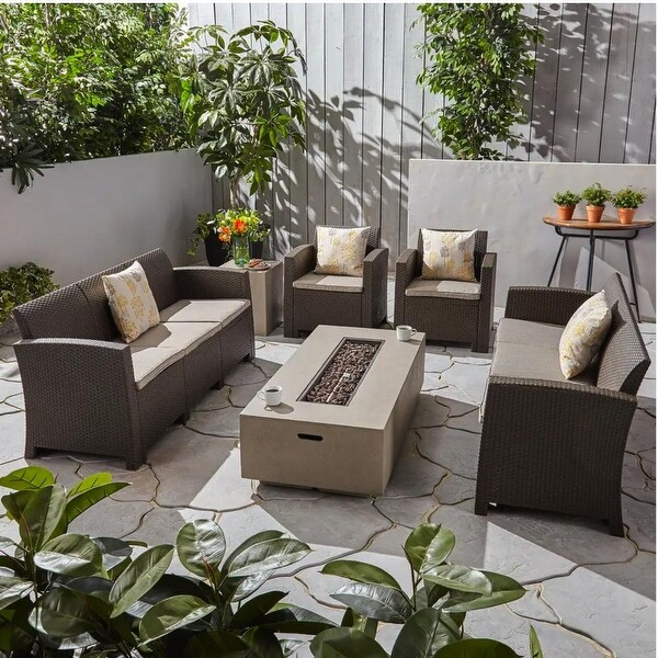 Comet Faux Wicker/ Concrete 6piece Outdoor Fireplace Chat Set by Christopher Knight Home