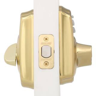 Schlage Camelot Keypad Electronic Door Lock Deadbolt and Georgian Knob in Bright Brass BE365 CAM F10 GEO 605