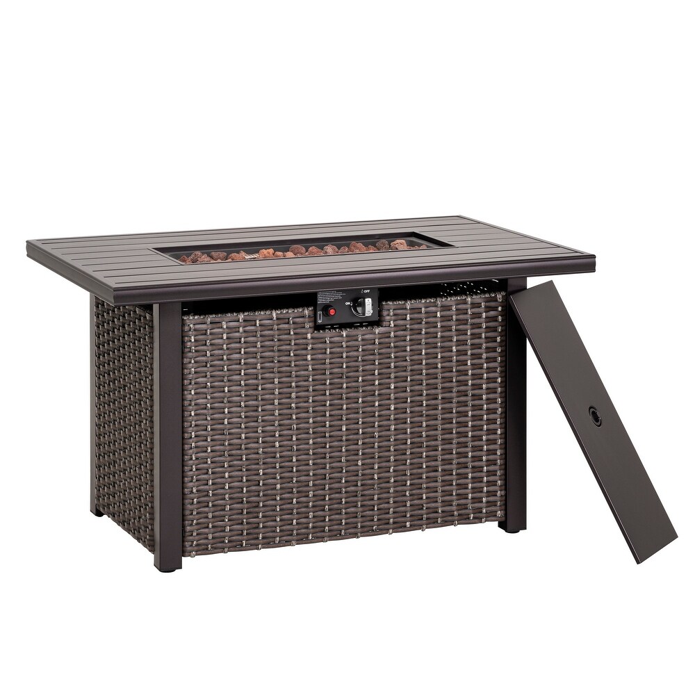 Outdoor 44 Inch 50 000 BTU Propane Gas Rattan Fire Pit Table  Aluminum Top