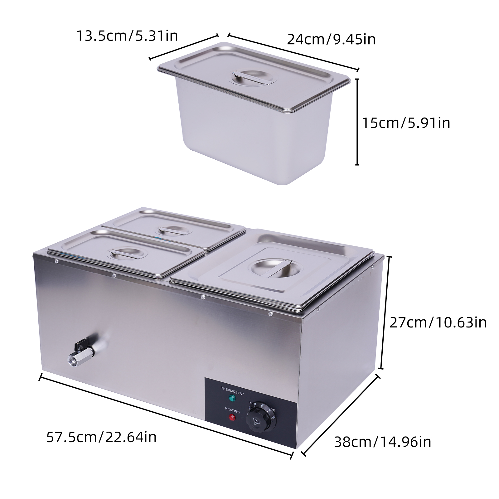 3/4/5/6 Pan Stainless Steel Food Warmer， Countertop Buffet Restaurant Commercial Soup Warmer with Lids