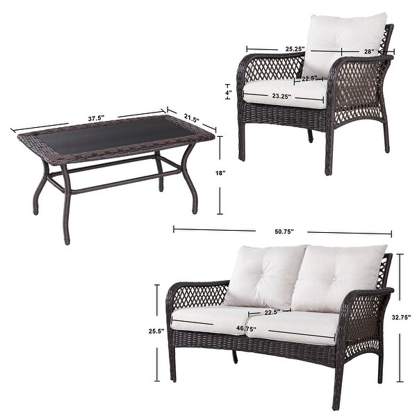 4piece Outdoor Resin Wicker Chat Set with Cushions