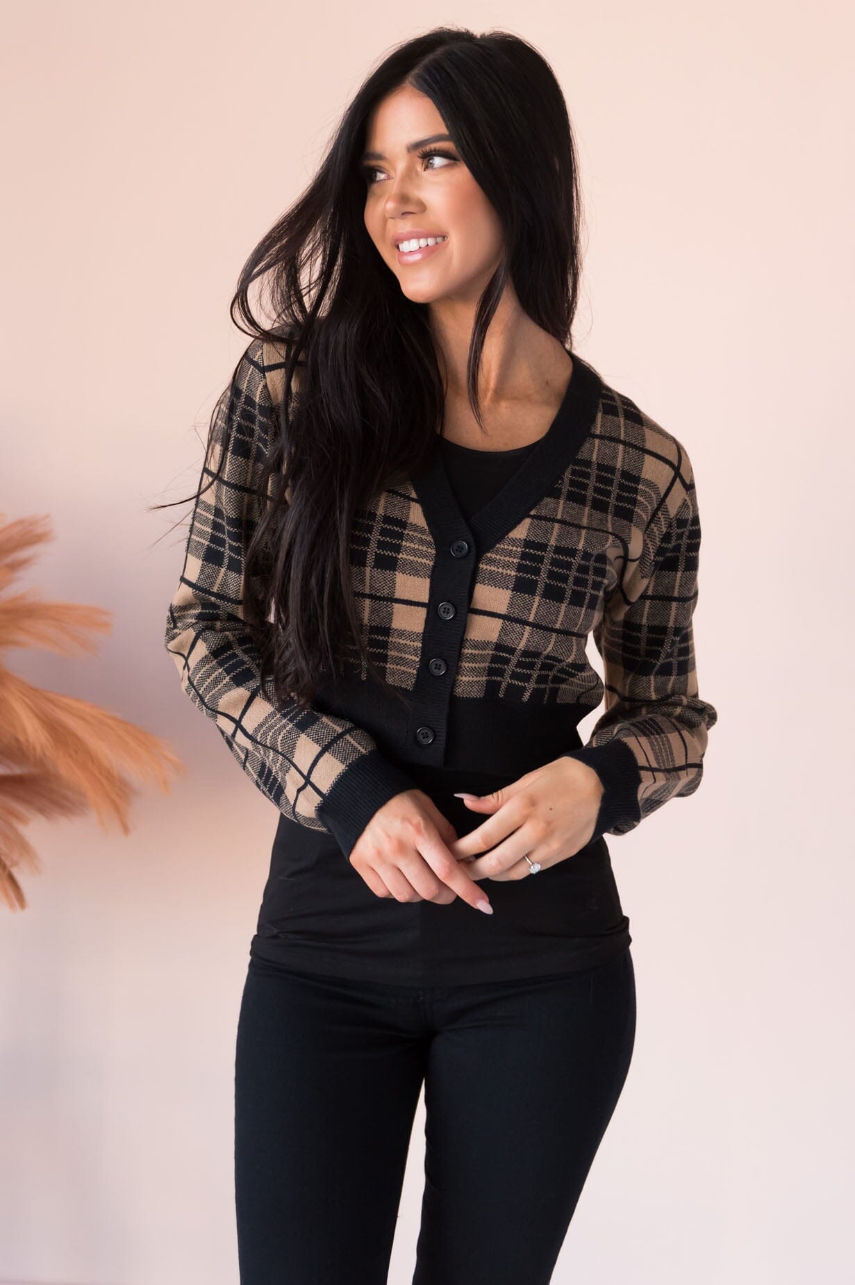 Fashionably Plaid Modest Cropped Cardigan