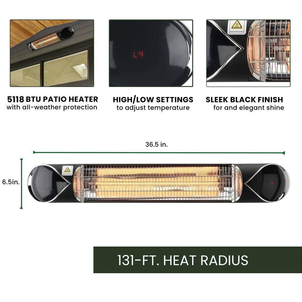 Hanover 35.4 in. W Electric Infrared Carbon Heat Lamp with Mounting Bracket and Remote Control 131 sq. ft. Black HAN1052IC-BLK