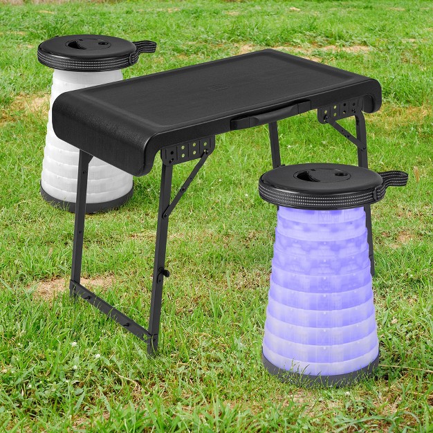 Costway 3 piece Folding Table Stool Set With A Camping Table amp 2 Retractable Led Stools