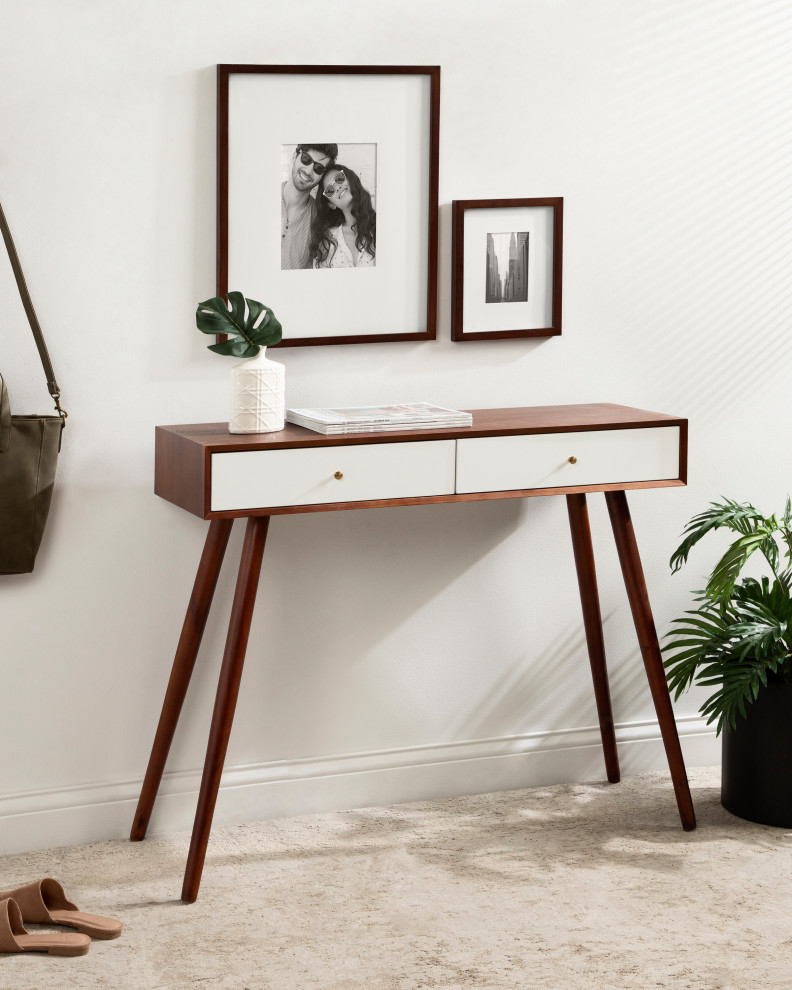 Finco Console Table  Walnut Brown/White 36x12x30   Midcentury   Console Tables   by Uniek Inc.  Houzz