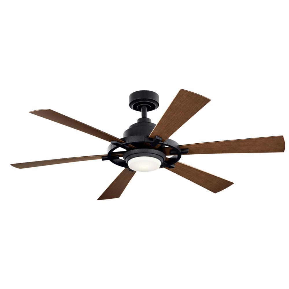 KICHLER Iras 52 in Integrated LED IndoorOutdoor Distressed Black Downrod Mount Ceiling Fan with Light and Switch