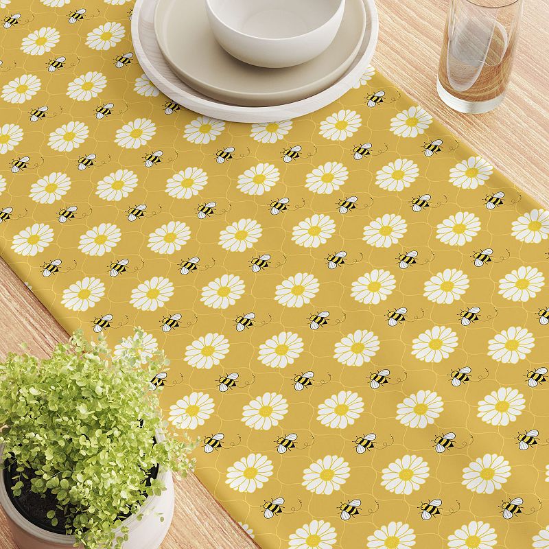 Table Runner， 100% Polyester， 14x108， Bumble Bees and Daisies