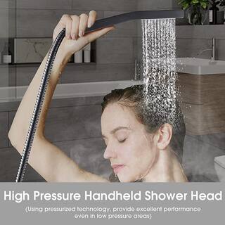 FORCLOVER 1-Spray Square High Pressure 12 in. Shower Head Brass Wall Bar Shower Kit with Hand Shower in Matte Black FRIMFTH24MB