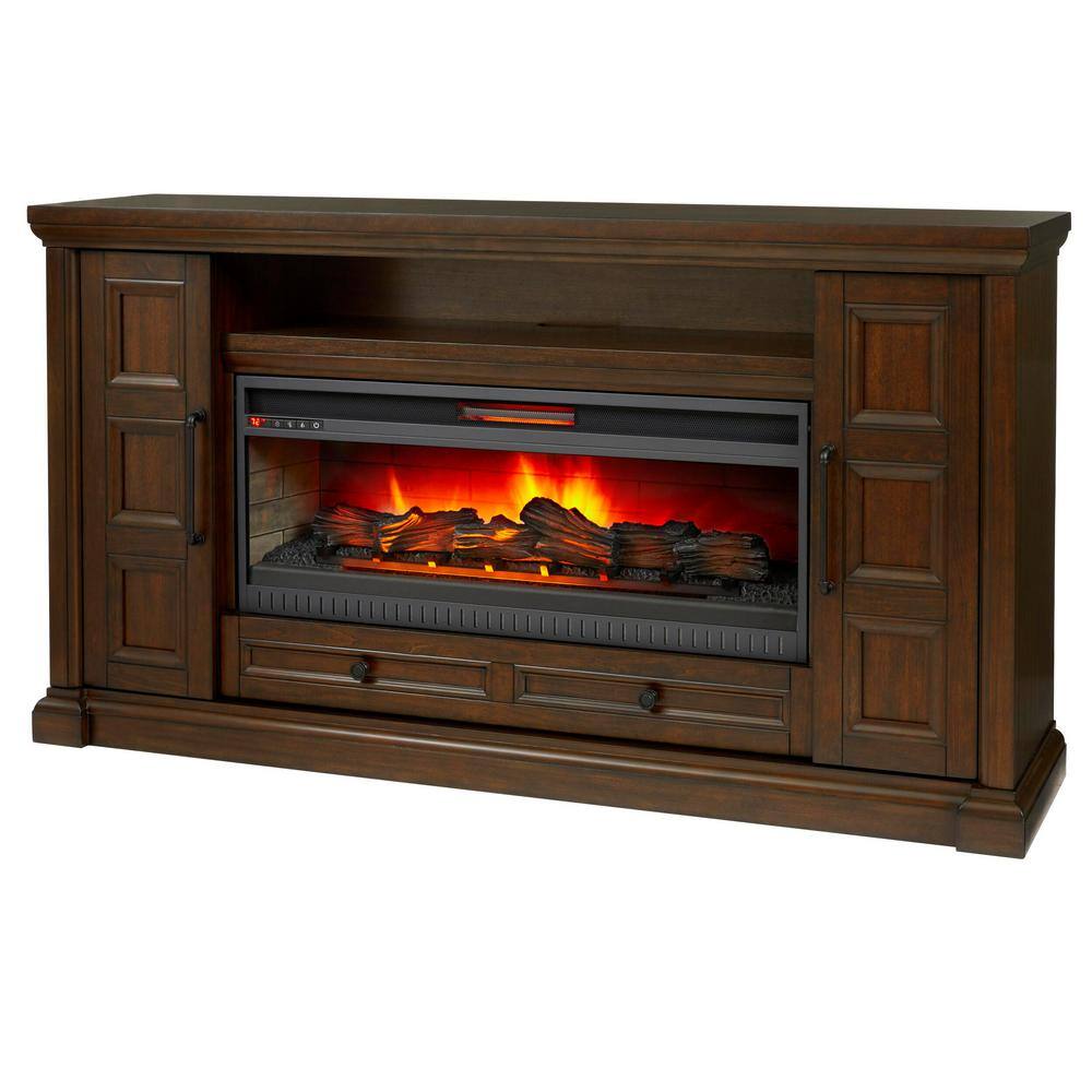 Home Decorators Collection Cecily 72 in. Media Console Infrared Electric Fireplace in Rich Brown Cherry HDFP72-44AE