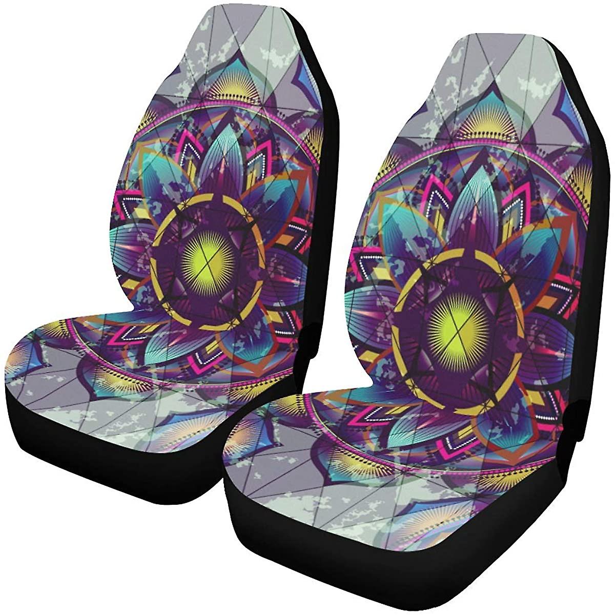 Set Of 2 Car Seat Covers Elegant Paisley Mandala Universal Auto Front Seats Protector Fits For Car，suv Sedan，truck D---41748