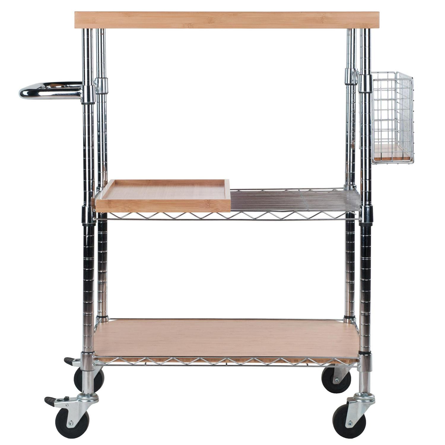 Winsome Wood Madera Utility Kitchen Cart， Bamboo and Chrome Finish