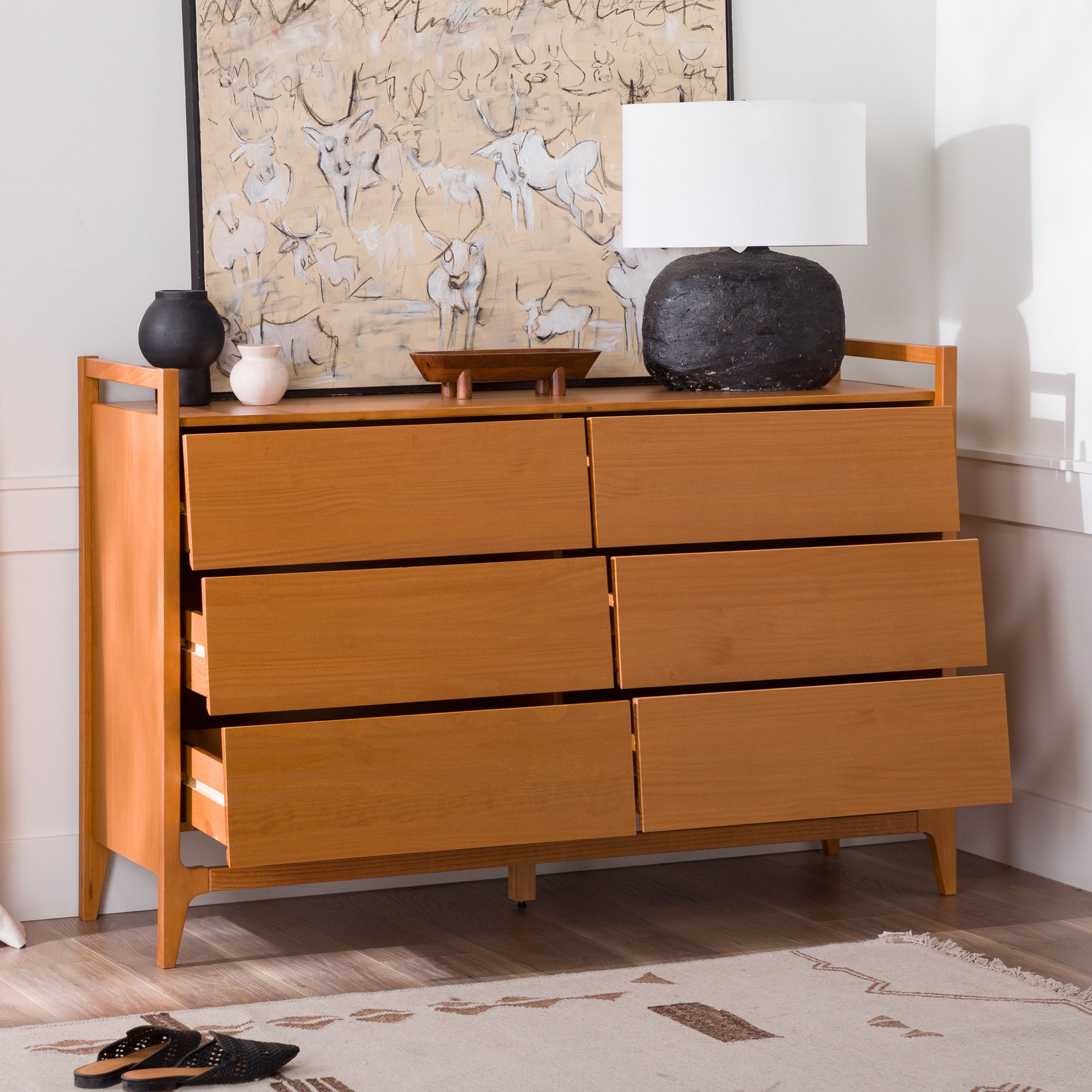 Manor Park Modern Angle-Front 6-Drawer Wood Dresser, Caramel