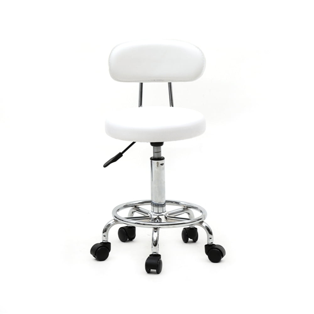 Royard Oaktree Round Shape Adjustable Salon Stool with Back and Line White